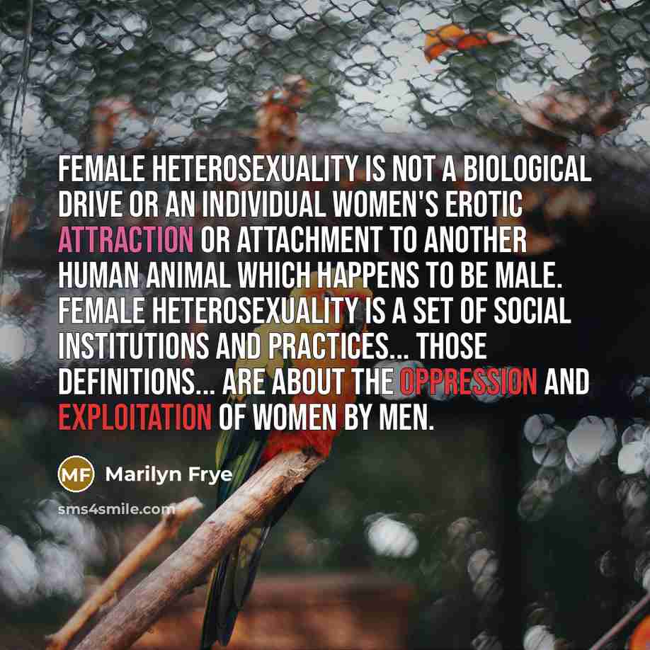“Female heterosexuality is not a biological drive or an individual…” quote by Marilyn Frye