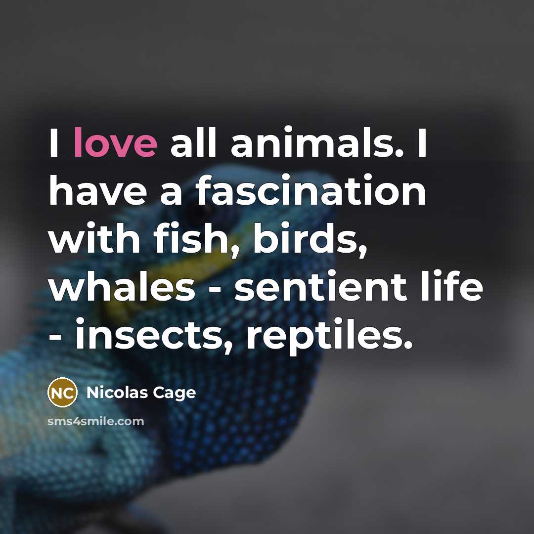 “I love all animals. I have a fascination with fish,…” quote by Nicolas Cage