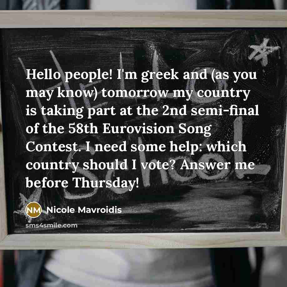 “Hello people! I'm greek and (as you may know) tomorrow…” quote by Nicole Mavroidis