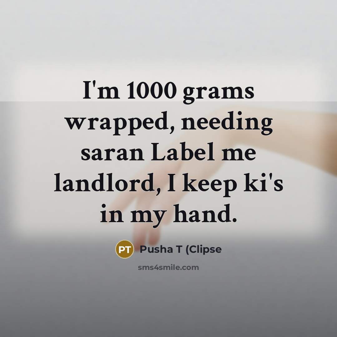 “I'm 1000 grams wrapped, needing saran Label me landlord, I…” quote by Pusha T (Clipse