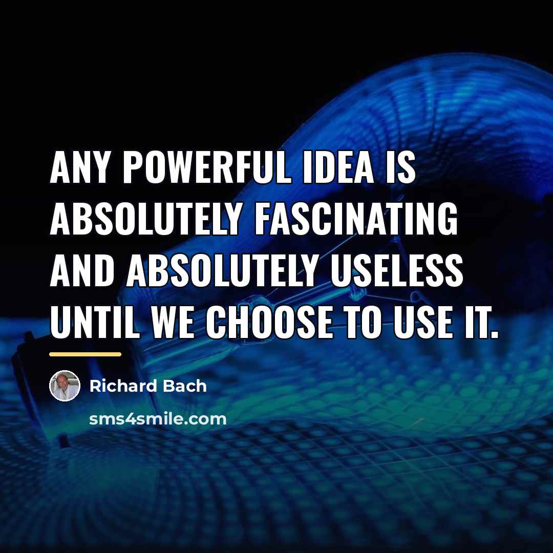 “Any powerful idea is absolutely fascinating and absolutely useless until…” quote by Richard Bach