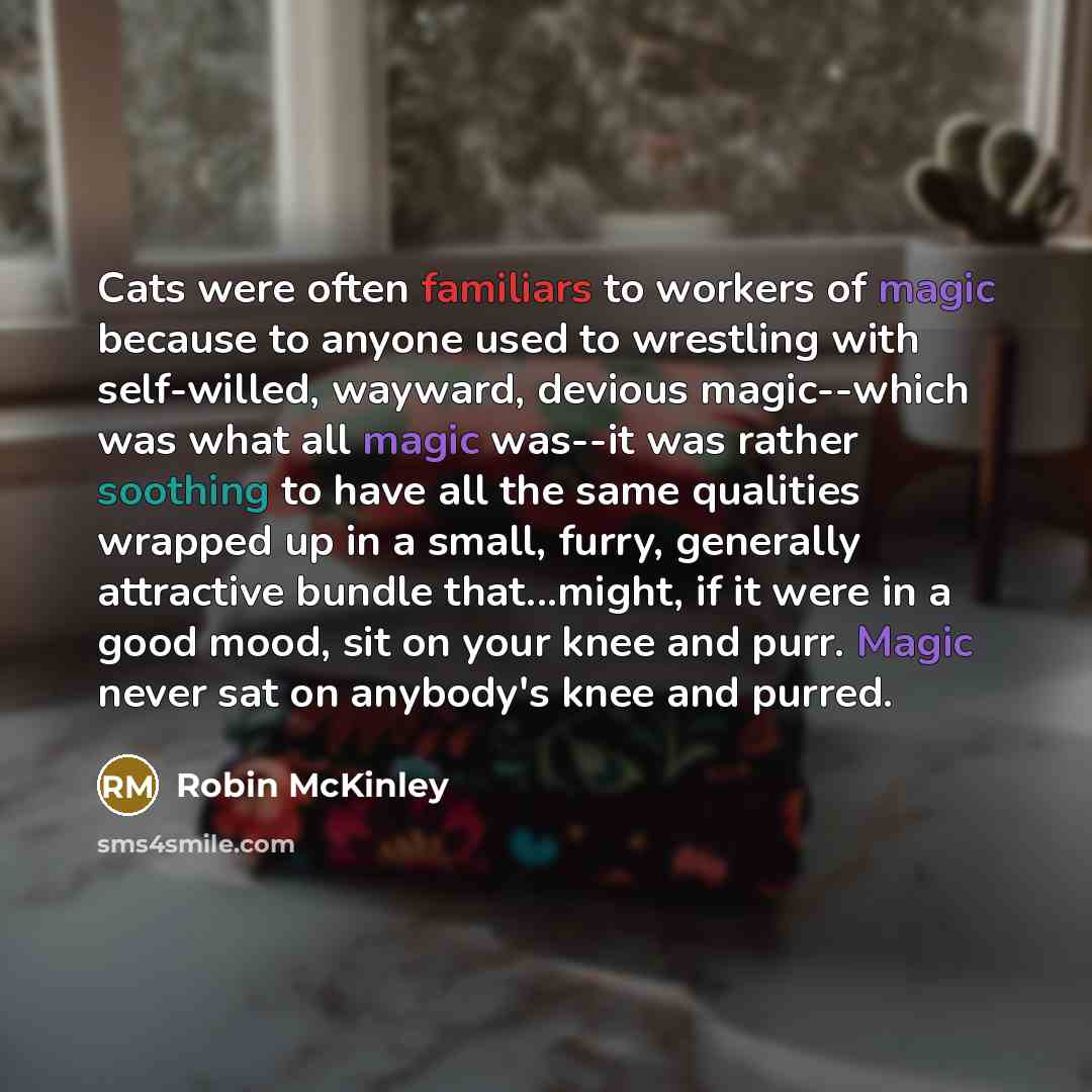 “Cats were often familiars to workers of magic because to…” quote by Robin McKinley