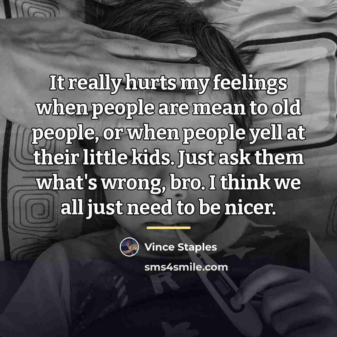 “It really hurts my feelings when people are mean to…” quote by Vince Staples