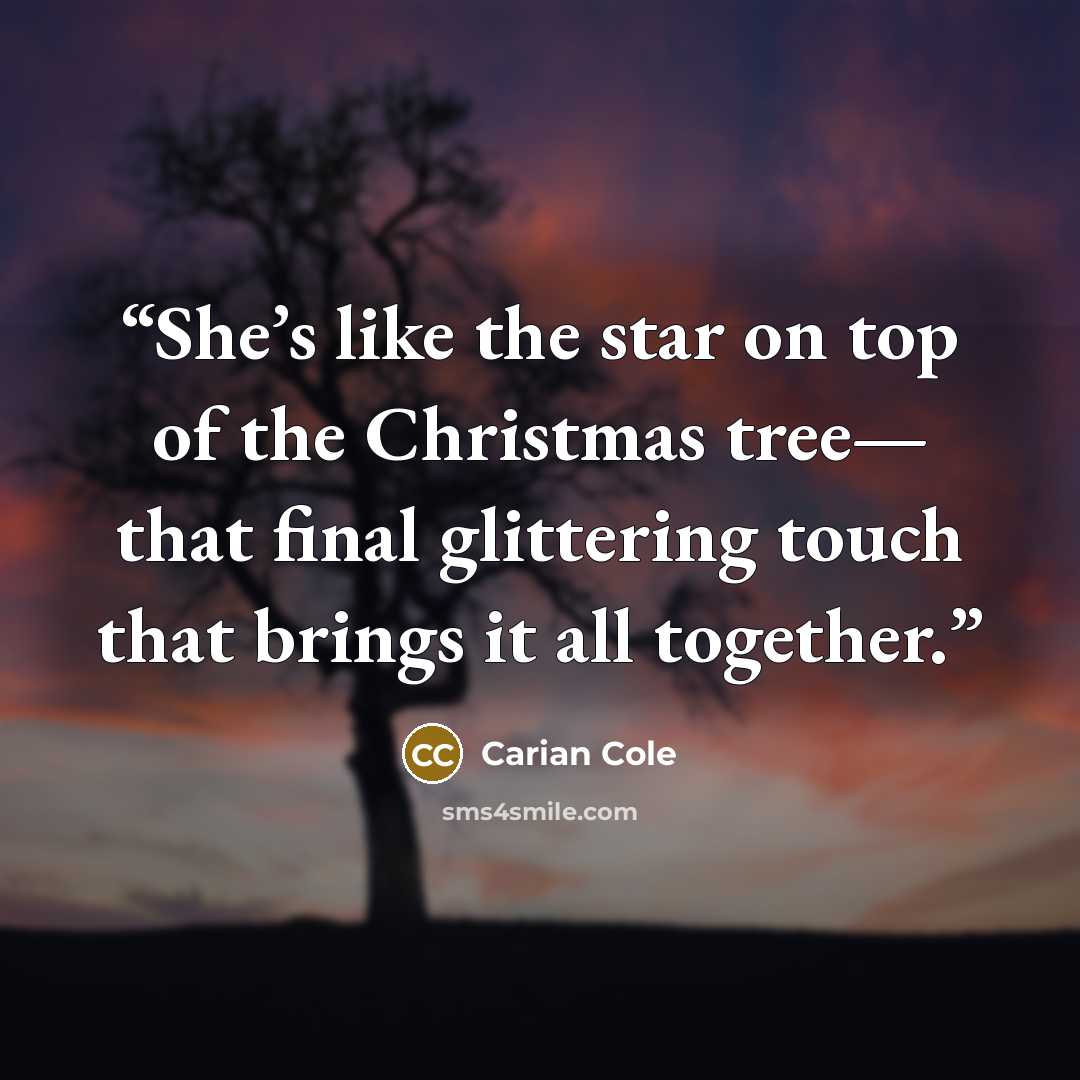 “She’s like the star on top of the Christmas tree— that final glittering touch that brings it all together.” quote by Carian Cole
