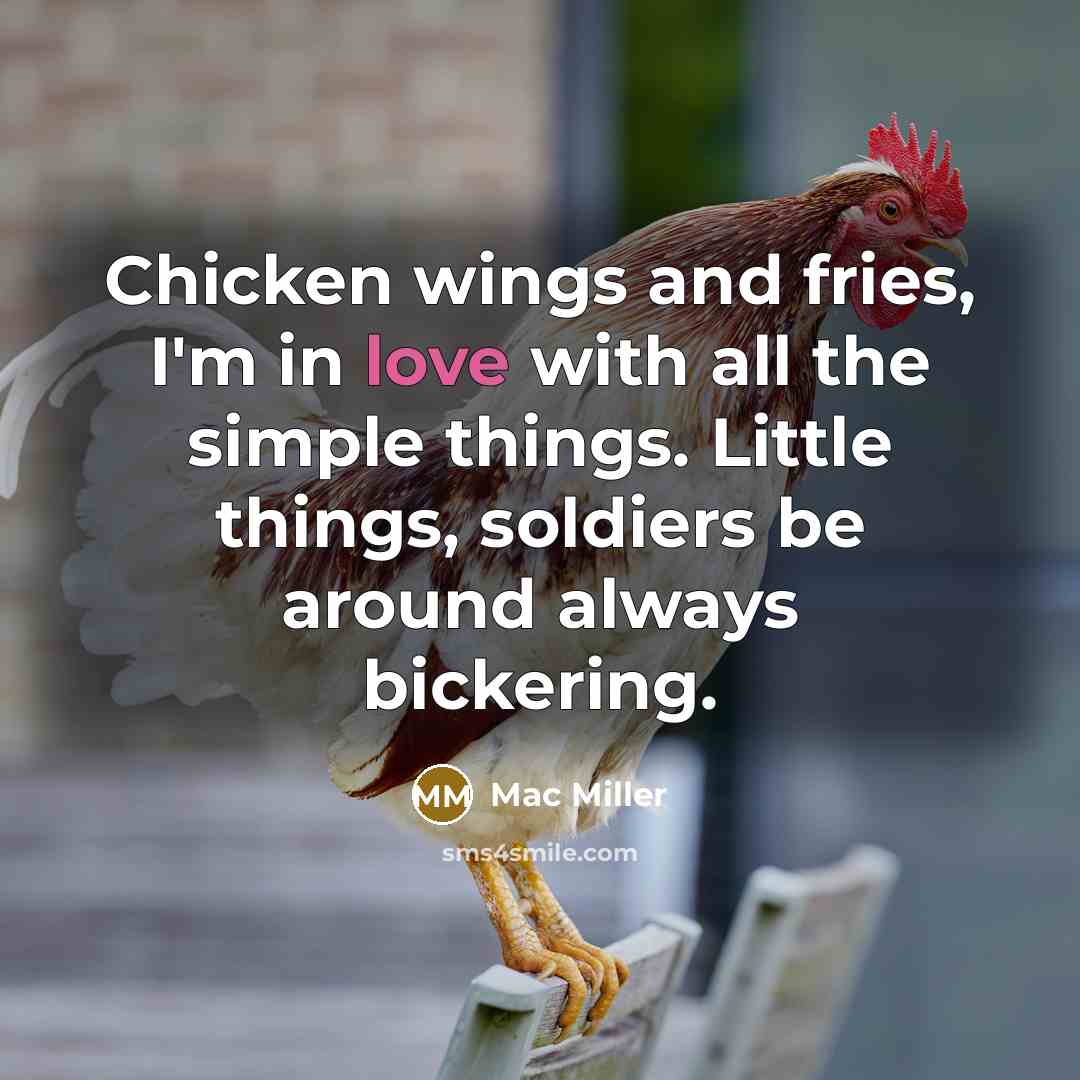 “Chicken wings and fries, I'm in love with all the simple things. Little things, soldiers be around always bickering.” quote by Mac Miller