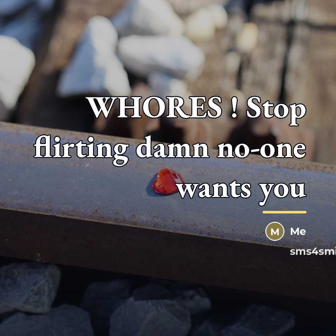 “WHORES ! Stop flirting damn no-one wants you…” quote by Me