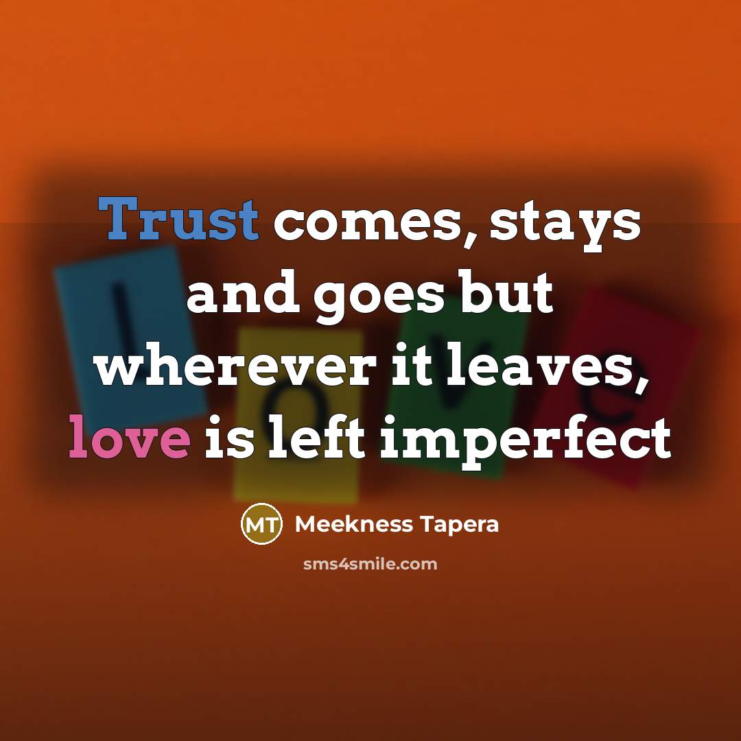 “Trust comes, stays and goes but wherever it leaves, love…” quote by Meekness Tapera