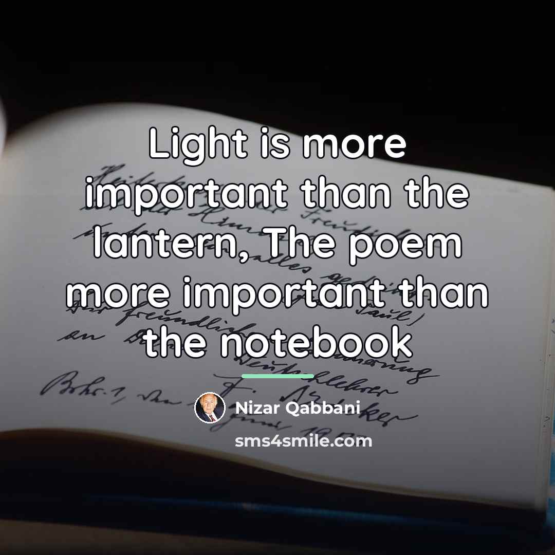 “Light is more important than the lantern, The poem more…” quote by Nizar Qabbani