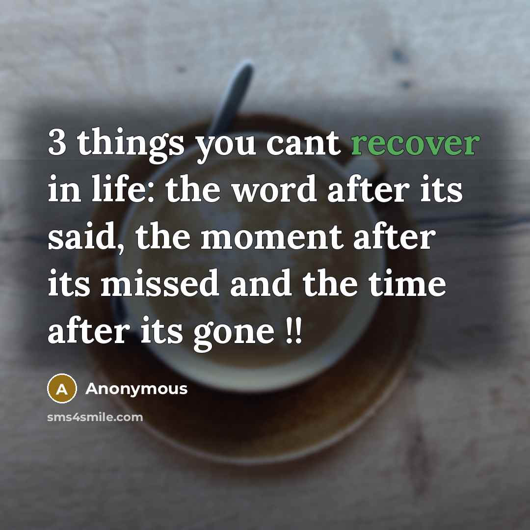“3 things you cant recover in life: the word after…” quote by Anonymous