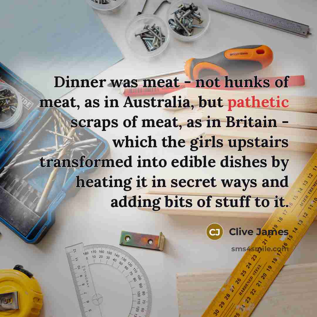 “Dinner was meat - not hunks of meat, as in…” quote by Clive James