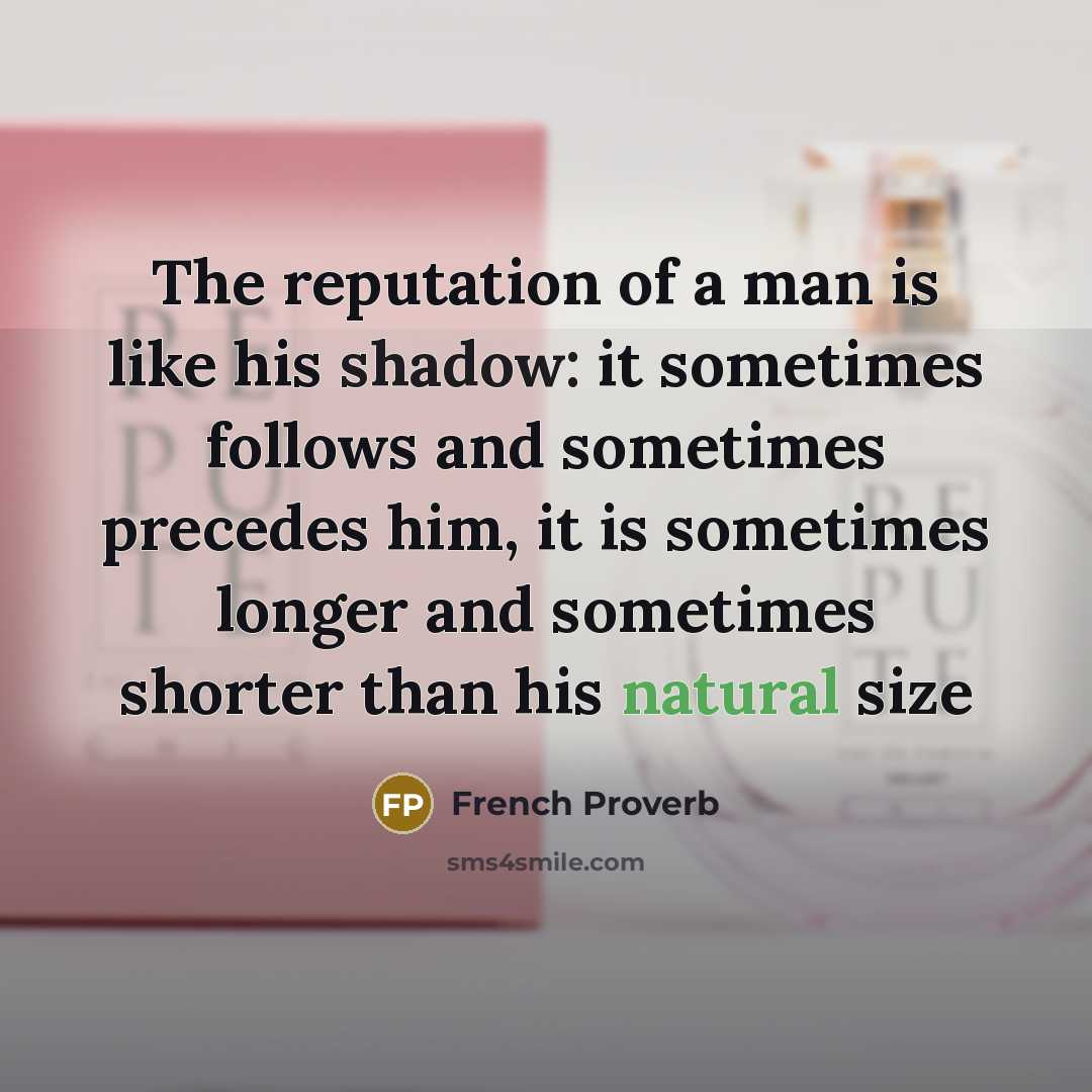 “The reputation of a man is like his shadow: it…” quote by French Proverb