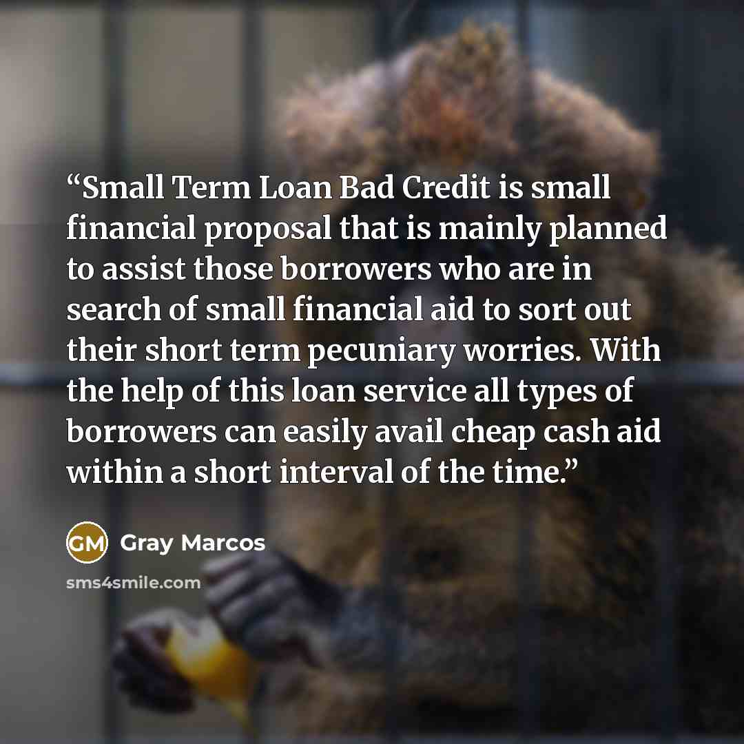 “Small Term Loan Bad Credit is small financial proposal that is mainly planned to assist those borrowers who are in search of small financial aid to sort out their short term pecuniary worries. With the help of this loan service all types of borrowers can easily avail cheap cash aid within a short…” quote by Gray Marcos