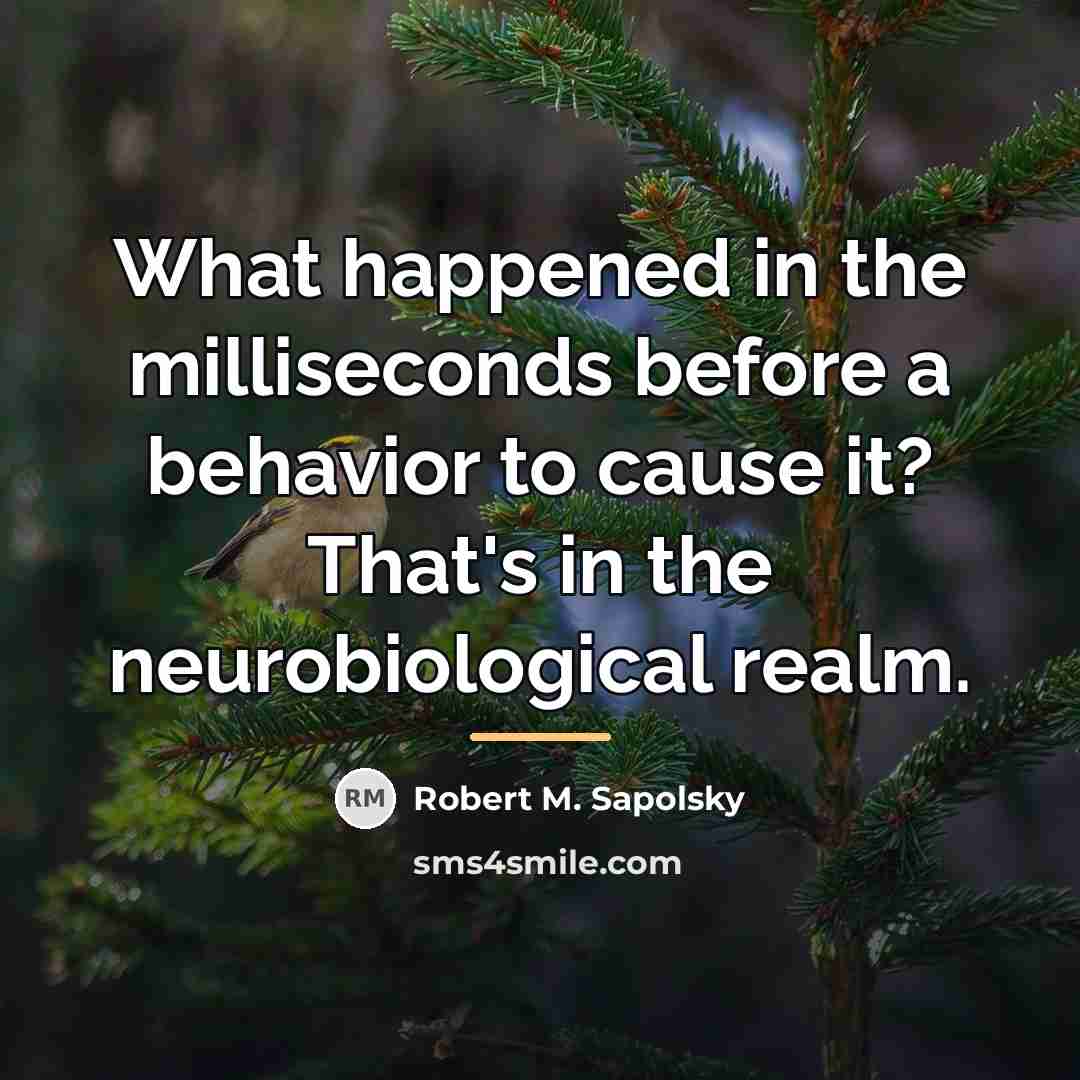“What happened in the milliseconds before a behavior to cause…” quote by Robert M. Sapolsky
