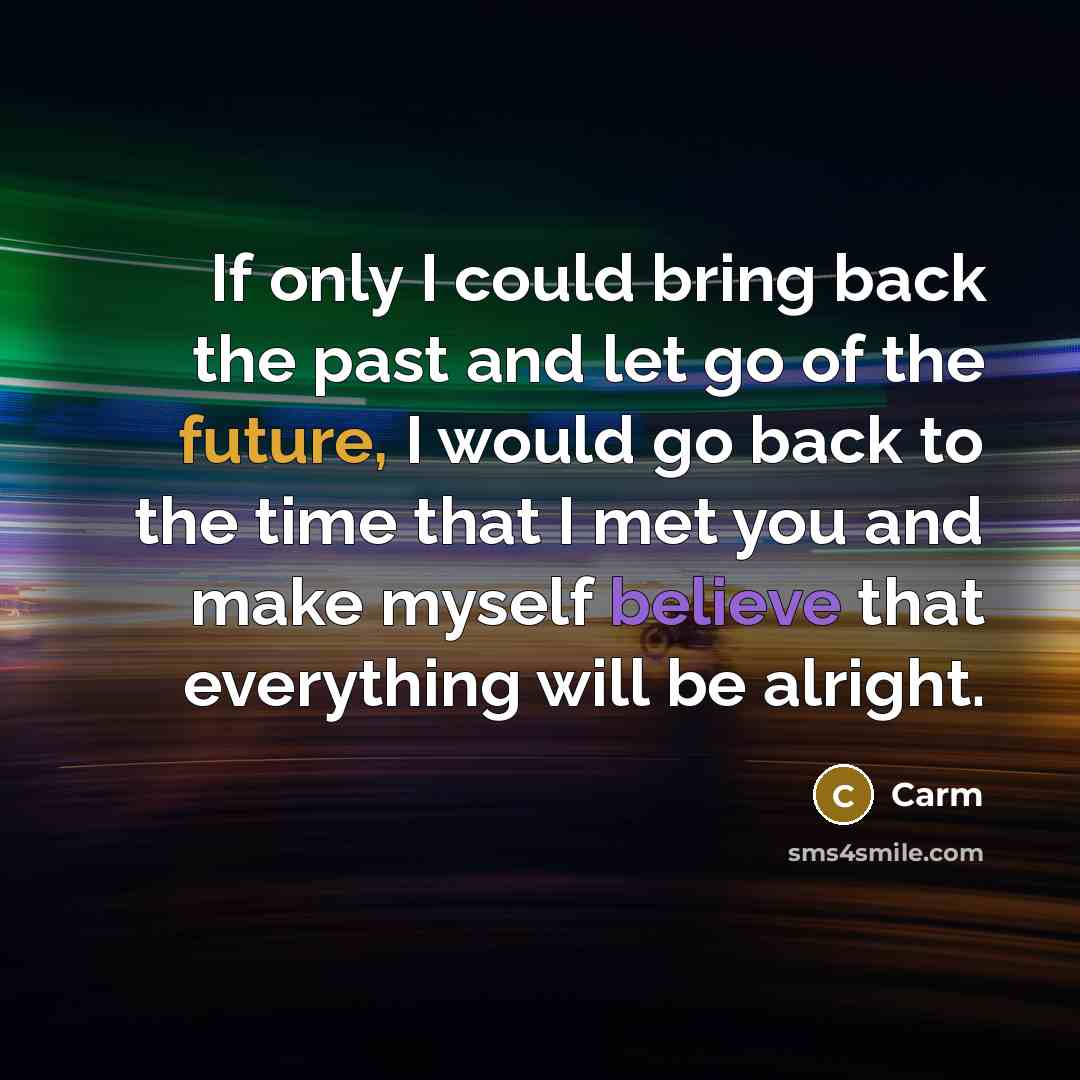 “If only I could bring back the past and let go of the future, I would go back to the time that I met you and make myself believe that everything will be alright.” quote by Carm