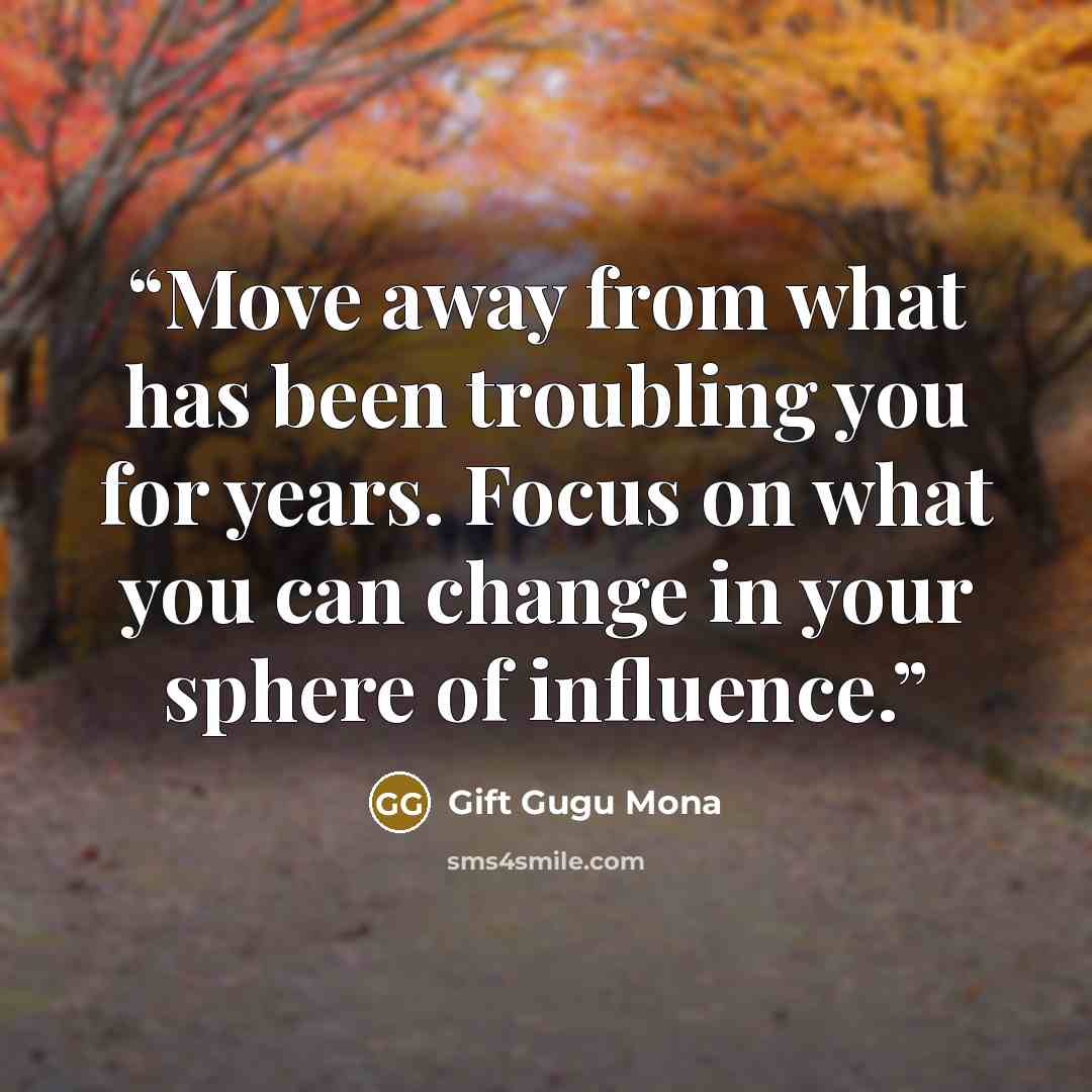 “Move away from what has been troubling you for years. Focus on what you can change in your sphere of influence.” quote by Gift Gugu Mona