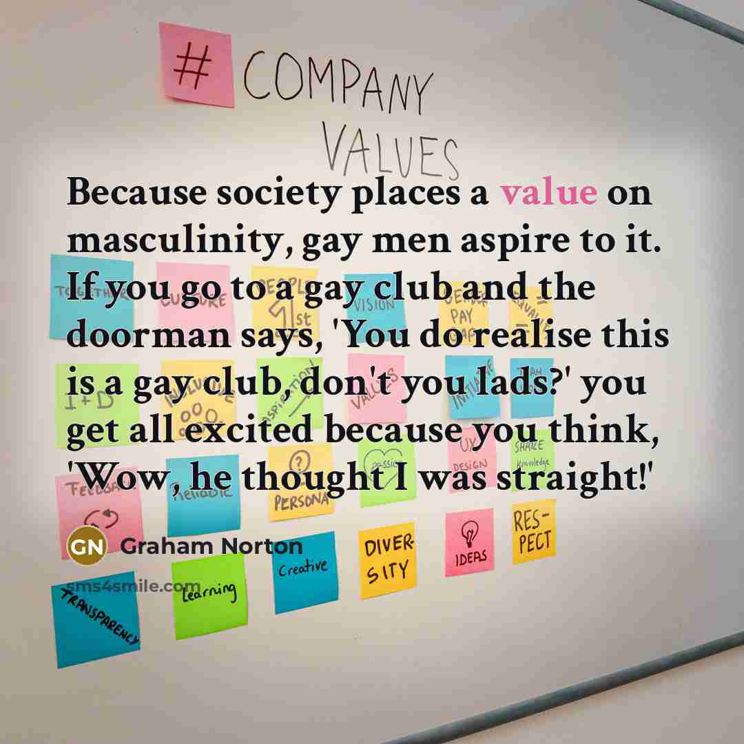 “Because society places a value on masculinity, gay men aspire…” quote by Graham Norton