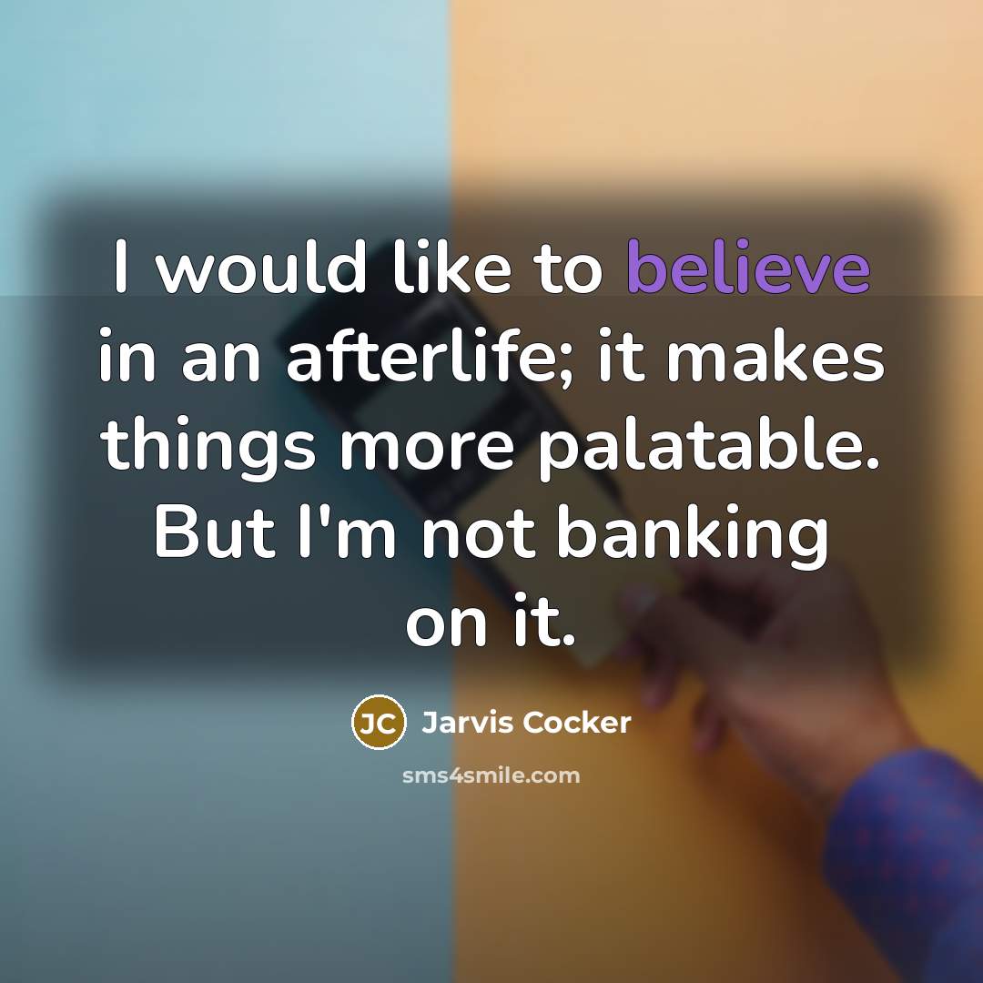 “I would like to believe in an afterlife; it makes…” quote by Jarvis Cocker