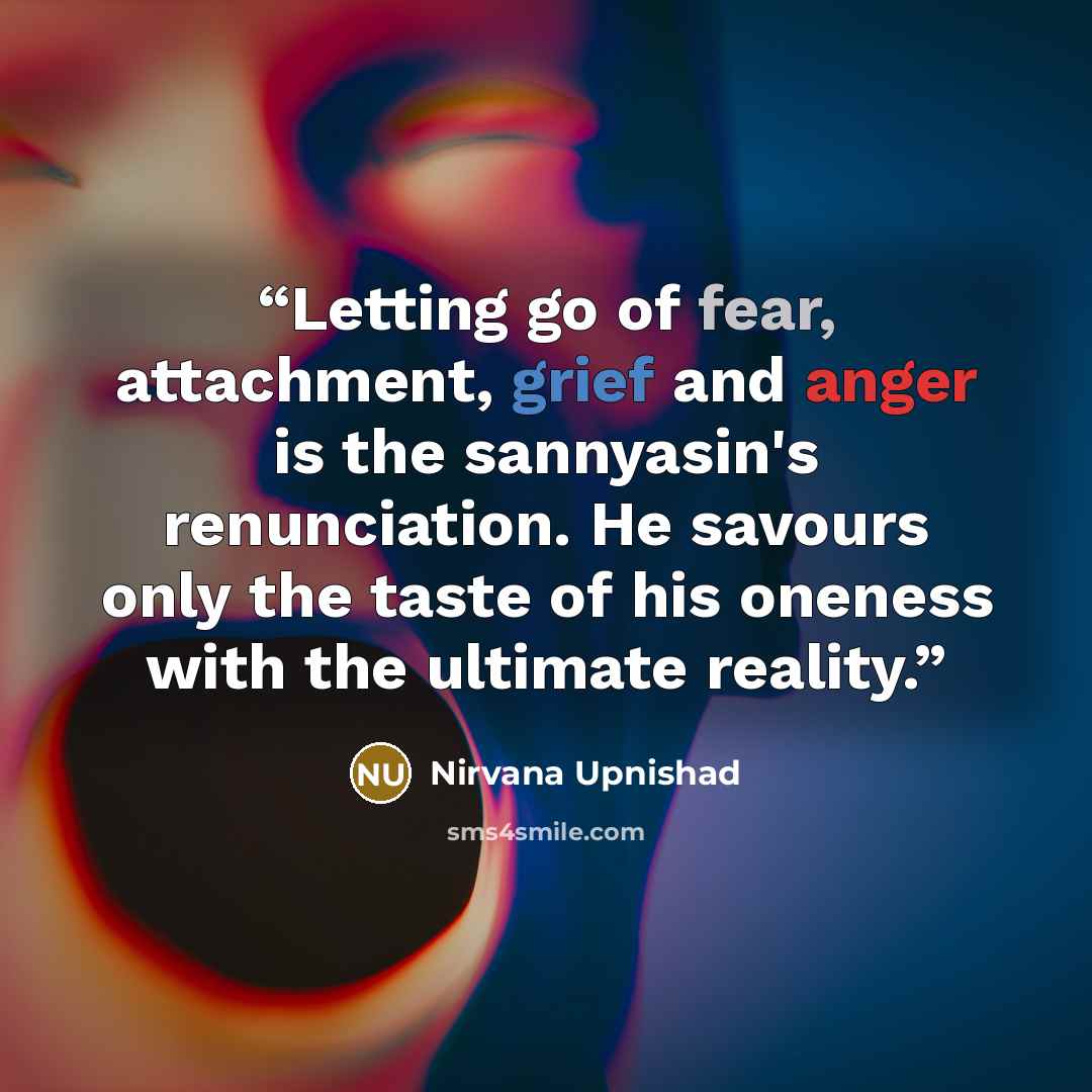 “Letting go of fear, attachment, grief and anger is the sannyasin's renunciation. He savours only the taste of his oneness with the ultimate reality.” quote by Nirvana Upnishad