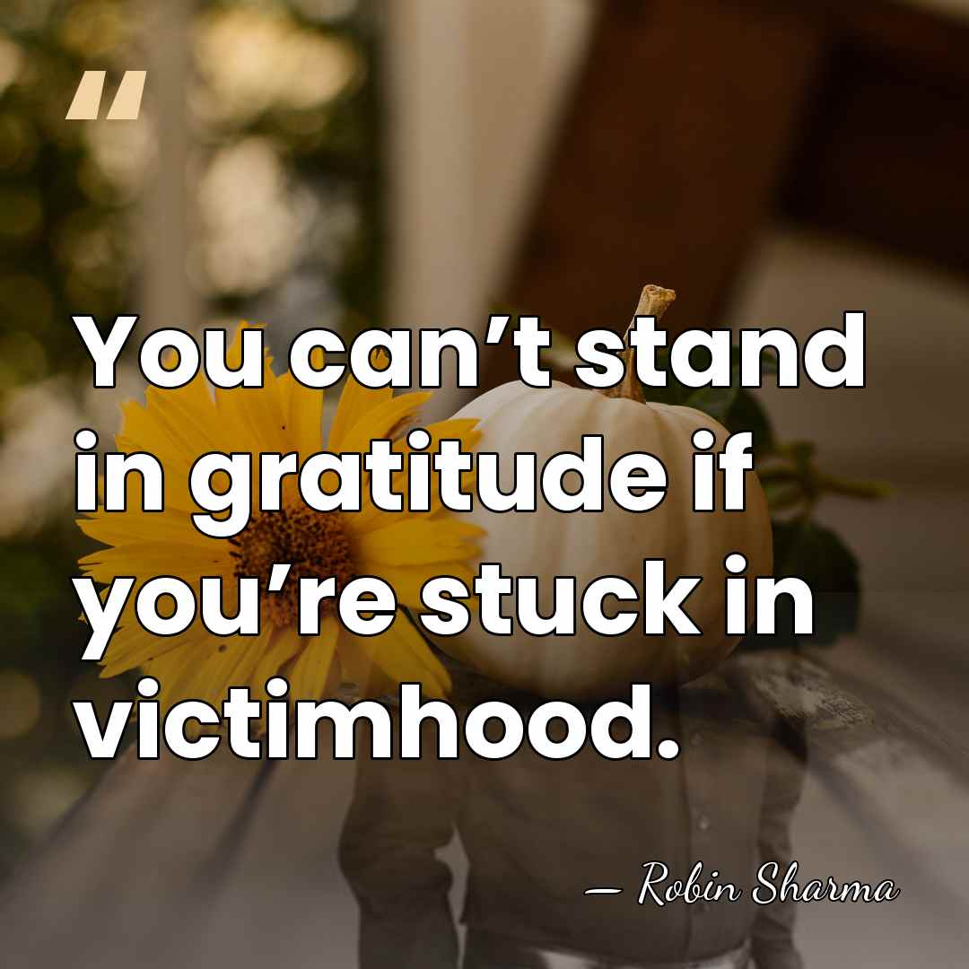 You can’t stand in gratitude if you’re stuck in victimhood. - Robin Sharma
