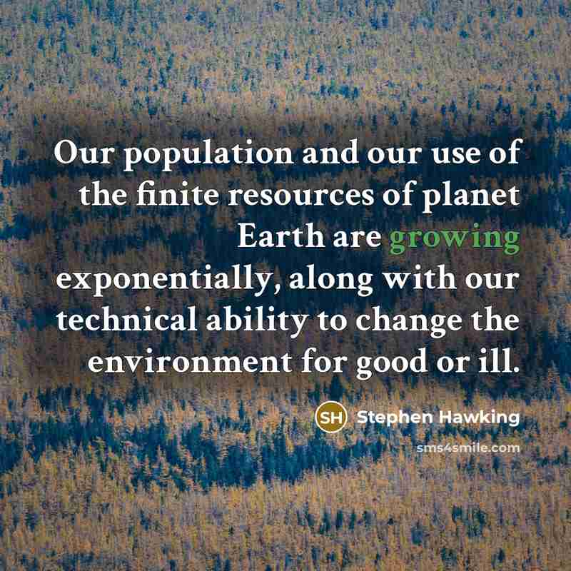 “Our population and our use of the finite resources of…” quote by Stephen Hawking