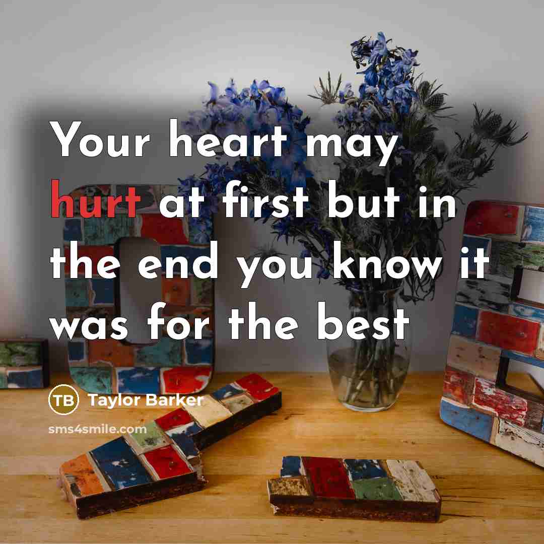 “Your heart may hurt at first but in the end you know it was for the best” quote by Taylor Barker