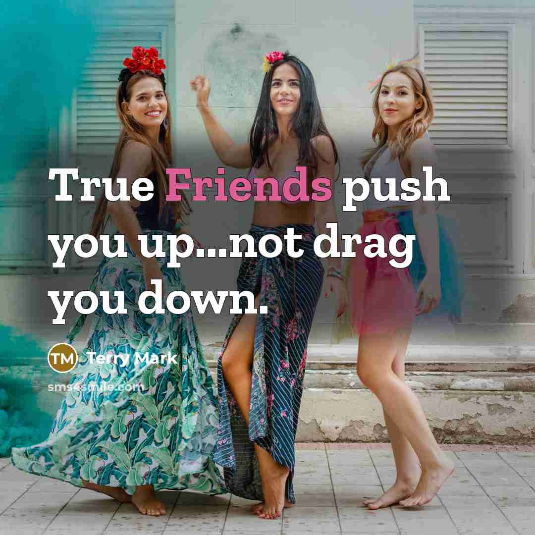 “True Friends push you up...not drag you down.” quote by Terry Mark