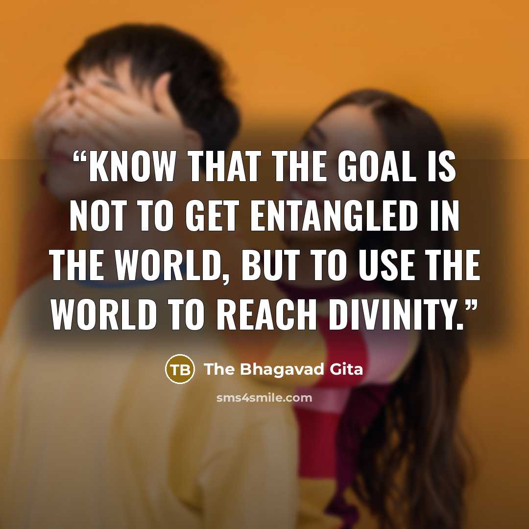 “know that the goal is not to get entangled in the world, but to use the world to reach Divinity.” quote by The Bhagavad Gita