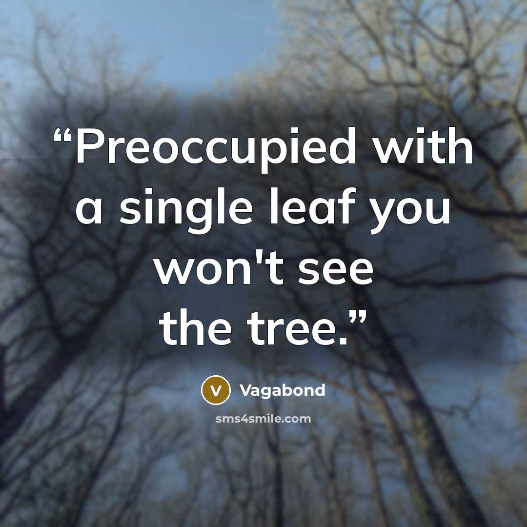 “Preoccupied with a single leaf you won't see the tree.” quote by Vagabond