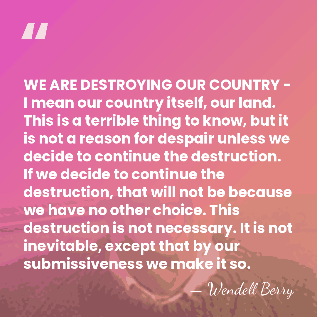WE ARE DESTROYING OUR COUNTRY - I mean our country itself, our&hellip; - Wendell Berry