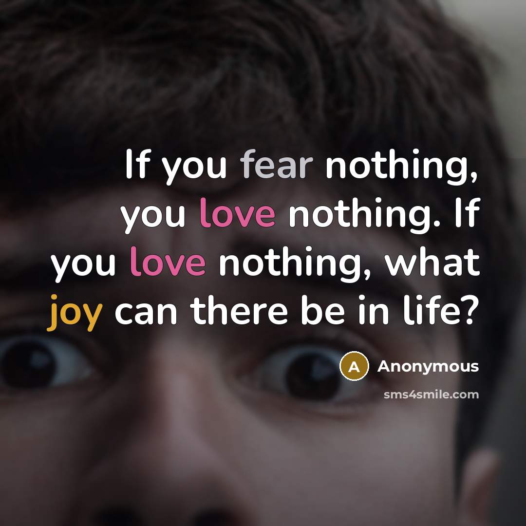 “If you fear nothing, you love nothing. If you love…” quote by Anonymous