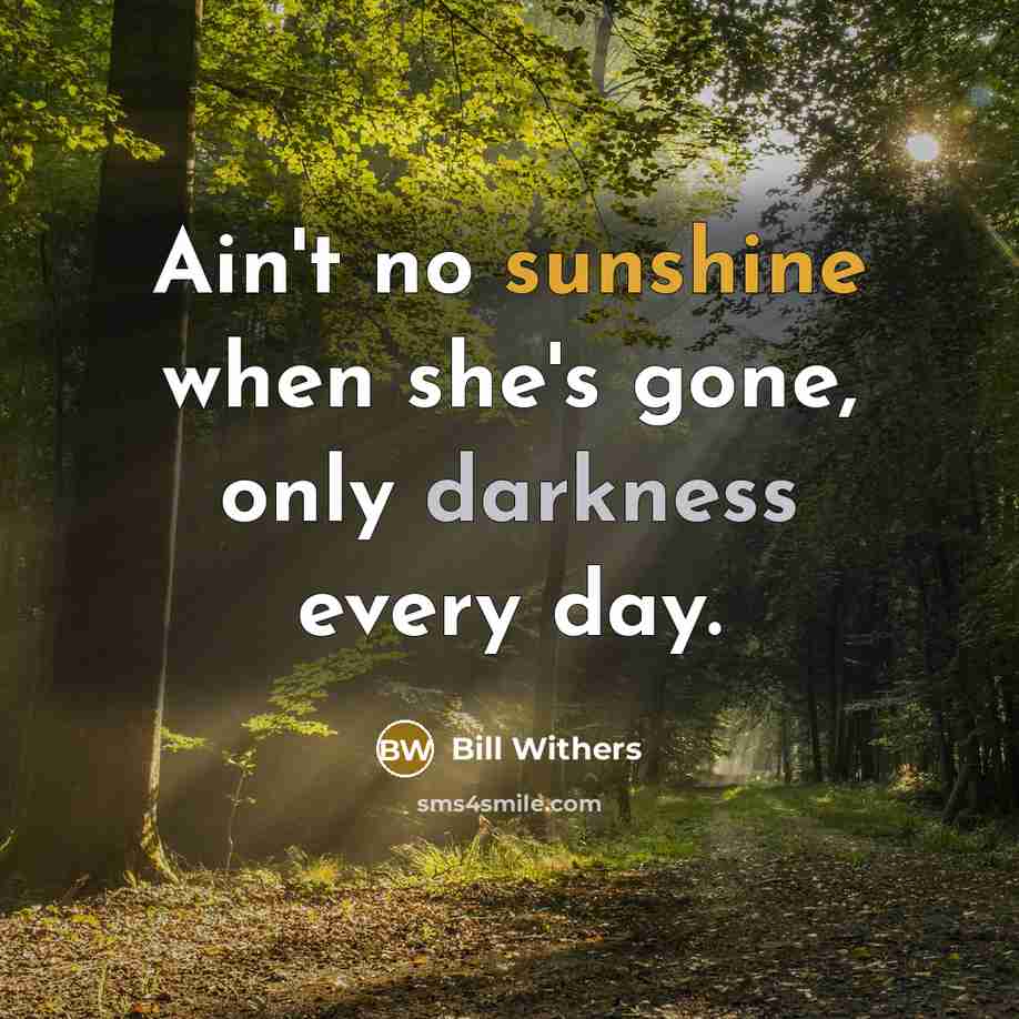 “Ain't no sunshine when she's gone, only darkness every day.…” quote by Bill Withers