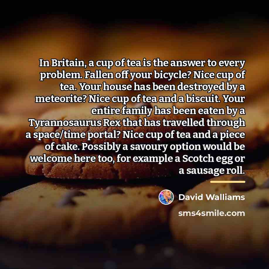 “In Britain, a cup of tea is the answer to…” quote by David Walliams