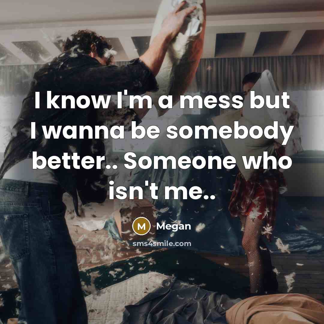 “I know I'm a mess but I wanna be somebody better.. Someone who isn't me..” quote by Megan