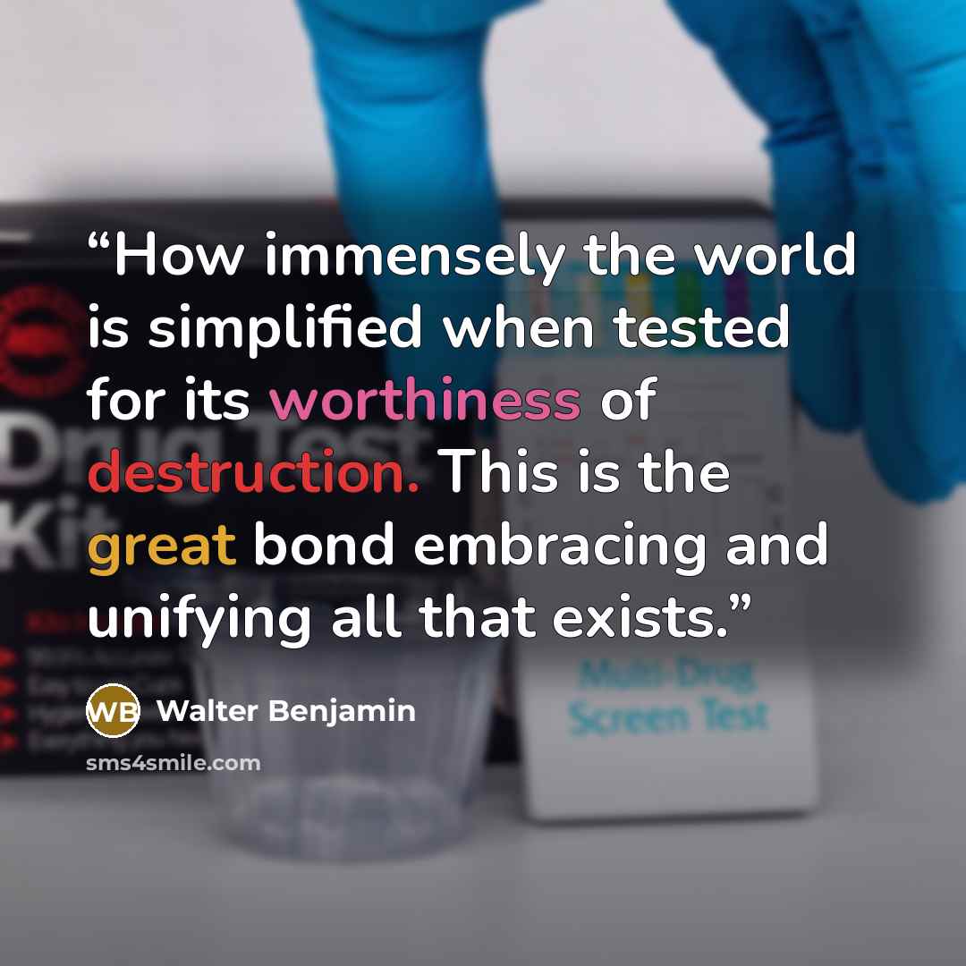 “How immensely the world is simplified when tested for its worthiness of destruction. This is the great bond embracing and unifying all that exists.” quote by Walter Benjamin