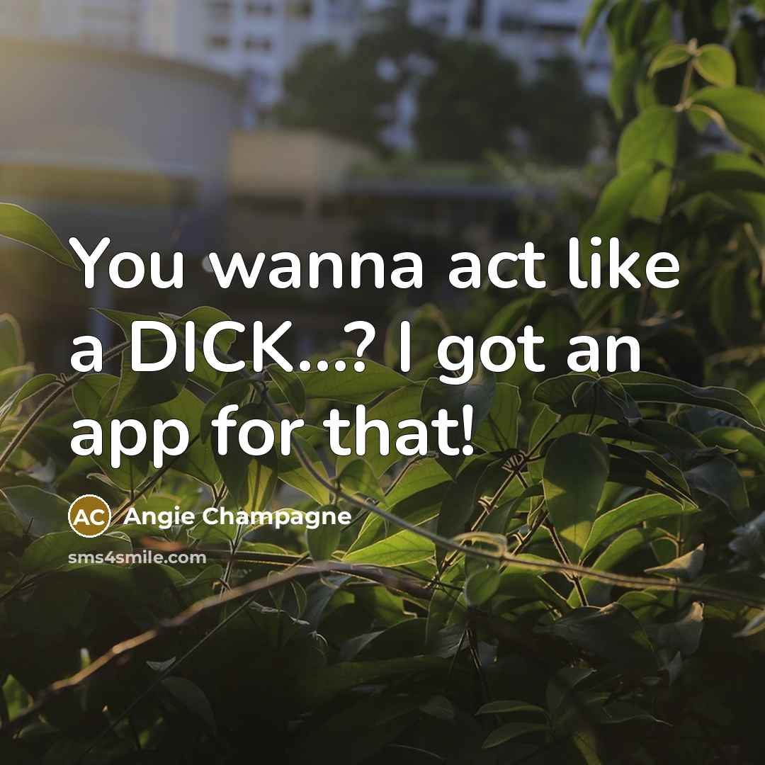 “You wanna act like a DICK...? I got an app for that!” quote by Angie Champagne