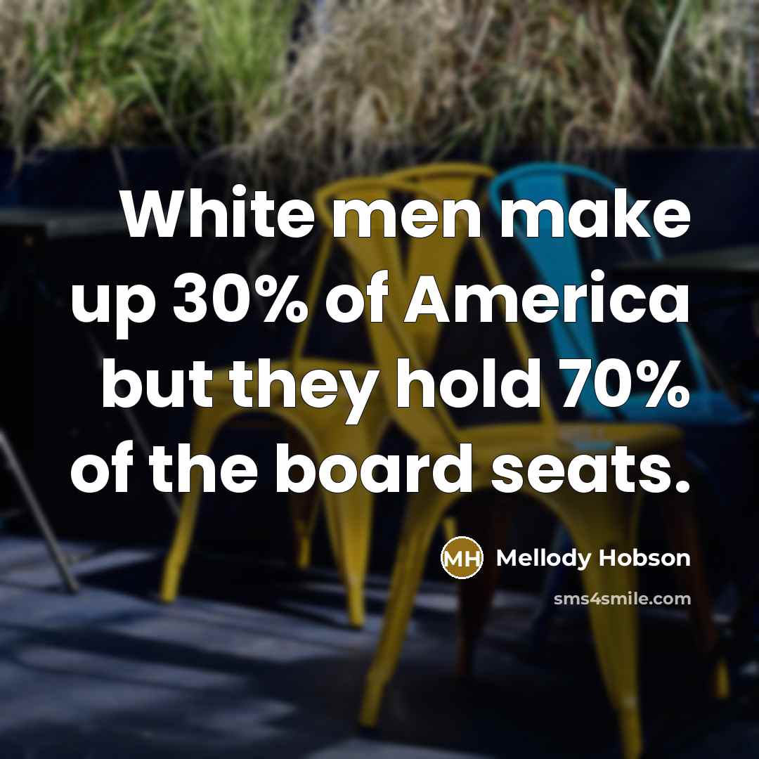 “White men make up 30% of America but they hold…” quote by Mellody Hobson