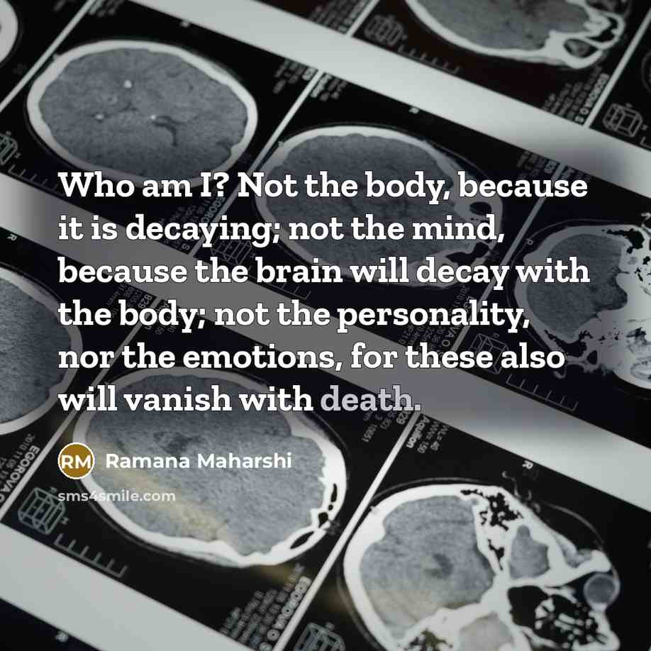 “Who am I? Not the body, because it is decaying;…” quote by Ramana Maharshi