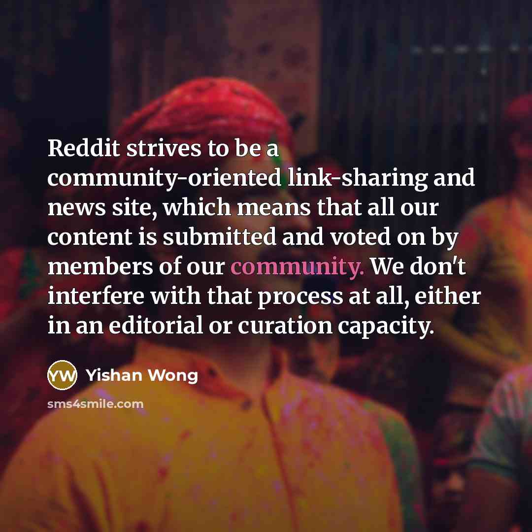 “Reddit strives to be a community-oriented link-sharing and news site,…” quote by Yishan Wong