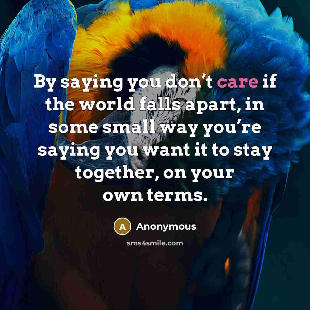 “By saying you don’t care if the world falls apart,…” quote by Anonymous