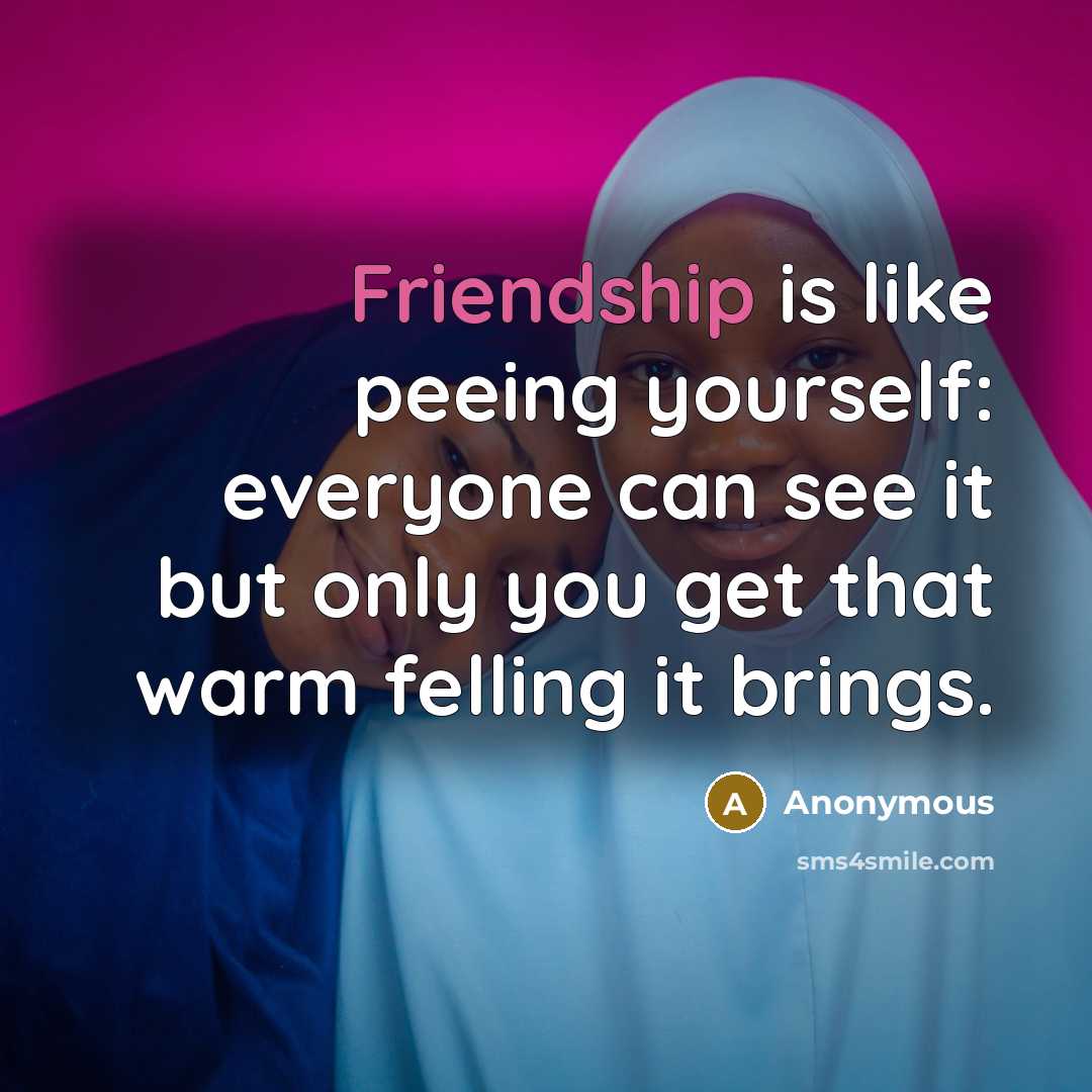 “Friendship is like peeing yourself: everyone can see it but…” quote by Anonymous