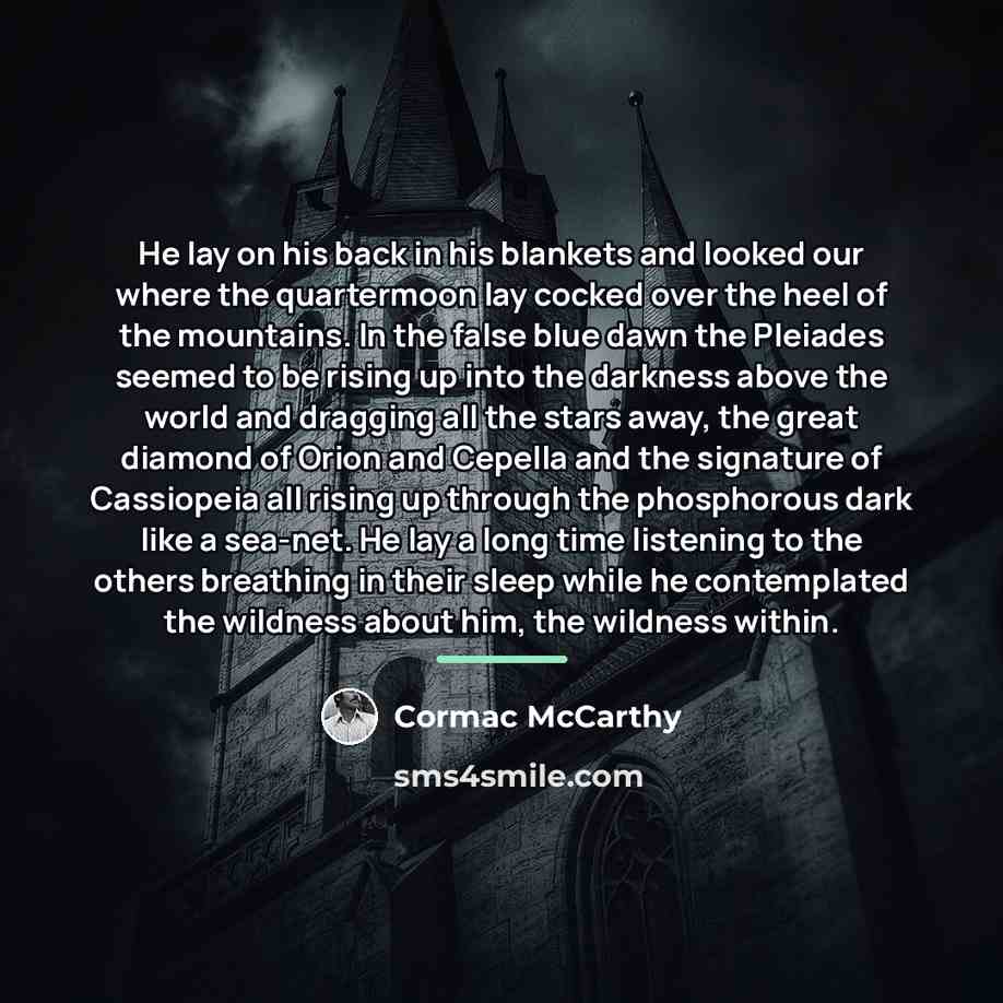 “He lay on his back in his blankets and looked…” quote by Cormac McCarthy