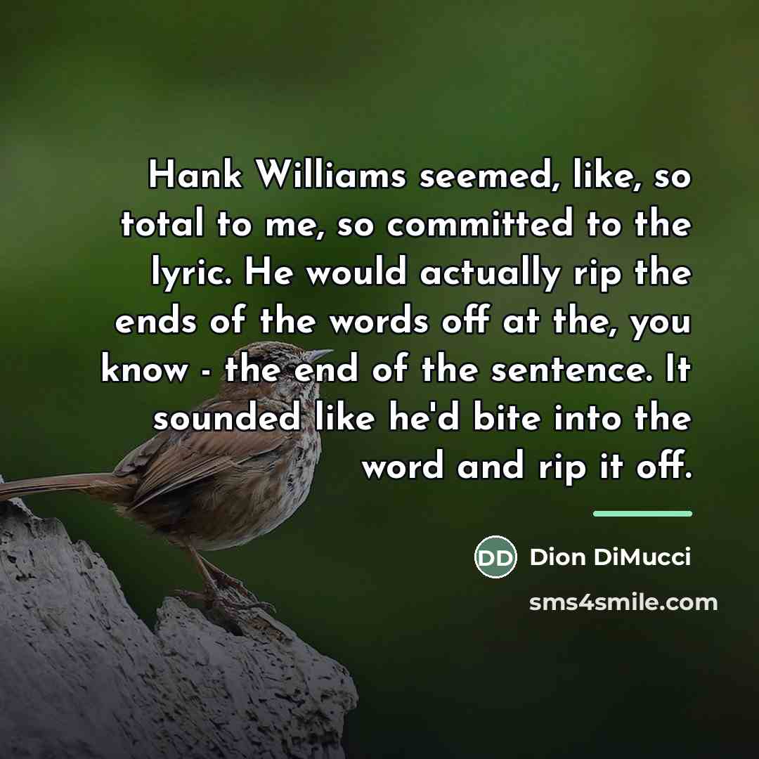 “Hank Williams seemed, like, so total to me, so committed…” quote by Dion DiMucci