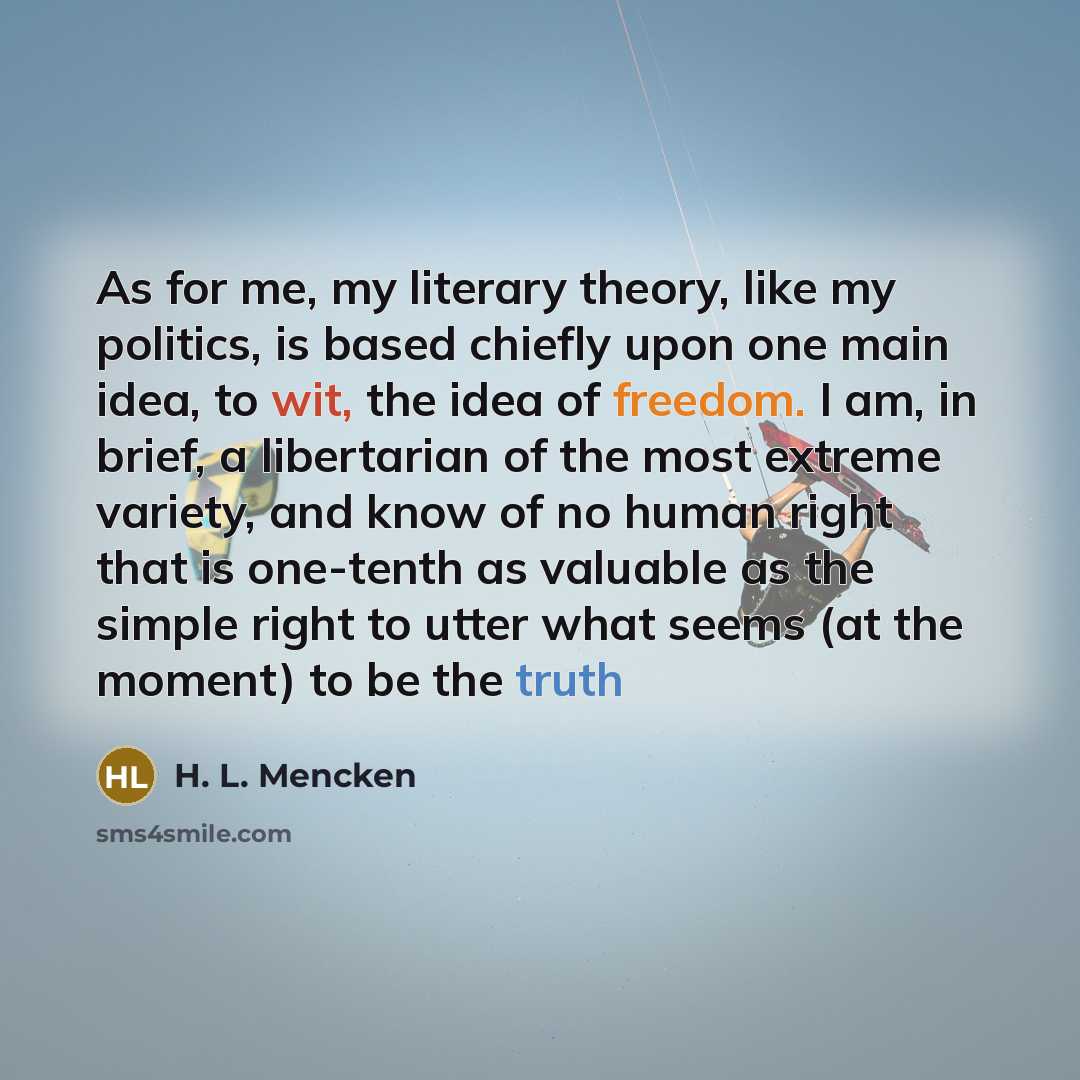 “As for me, my literary theory, like my politics, is…” quote by H. L. Mencken