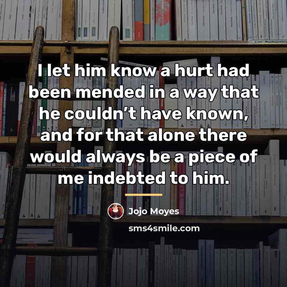 “I let him know a hurt had been mended in…” quote by Jojo Moyes