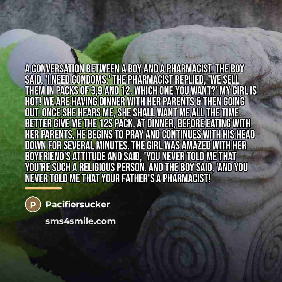 “A conversation between a boy and a pharmacist. The boy…” quote by Pacifiersucker