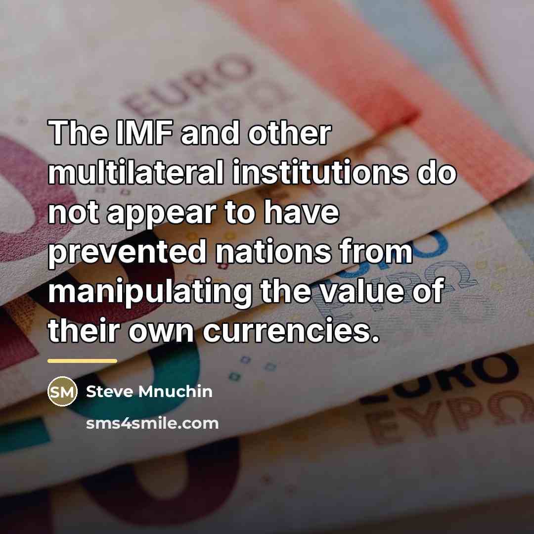 “The IMF and other multilateral institutions do not appear to…” quote by Steve Mnuchin