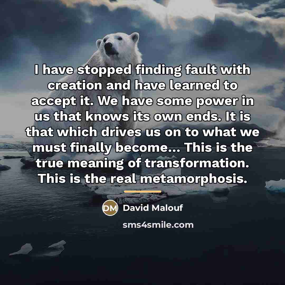 “I have stopped finding fault with creation and have learned…” quote by David Malouf