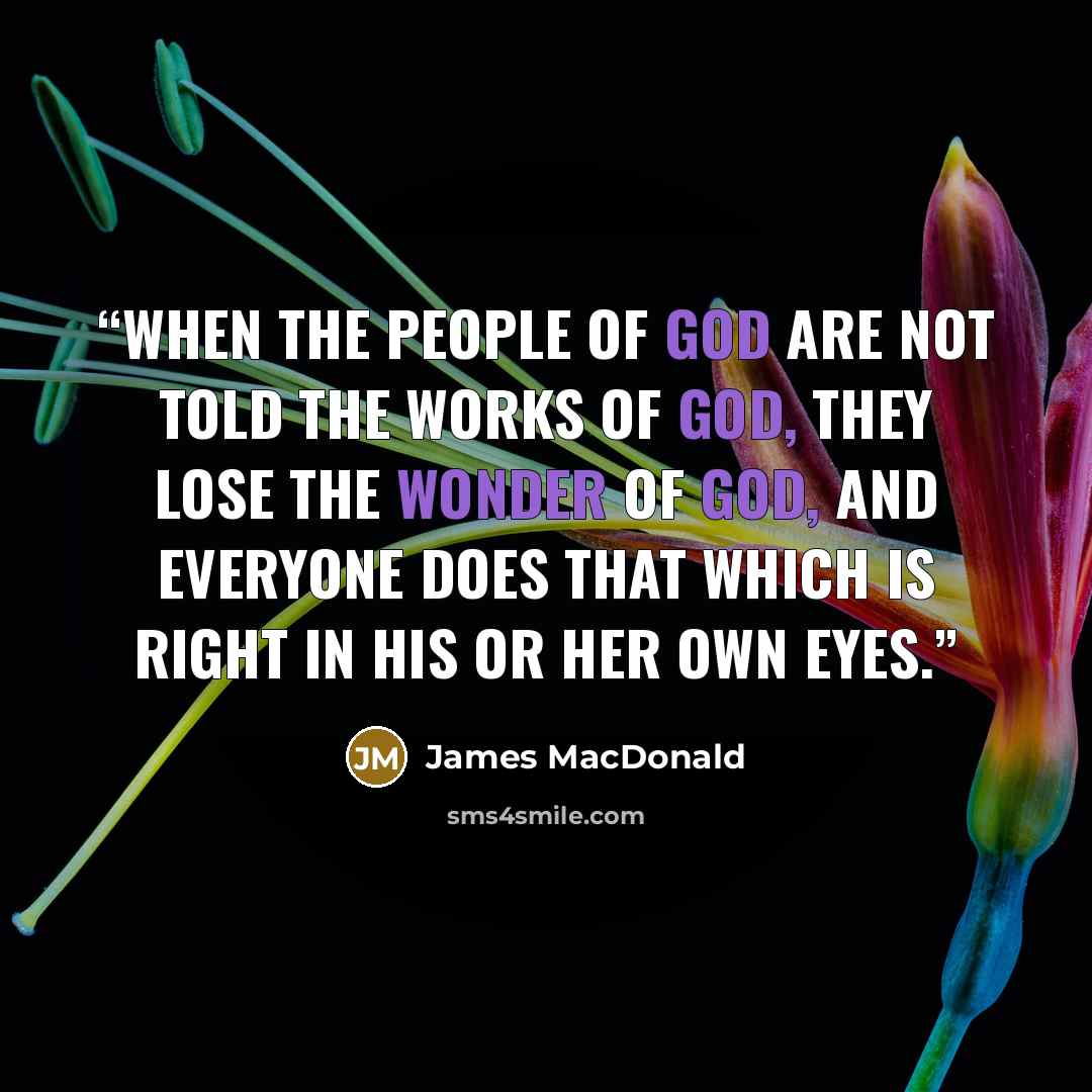 “When the people of God are not told the works of God, they lose the wonder of God, and everyone does that which is right in his or her own eyes.” quote by James MacDonald