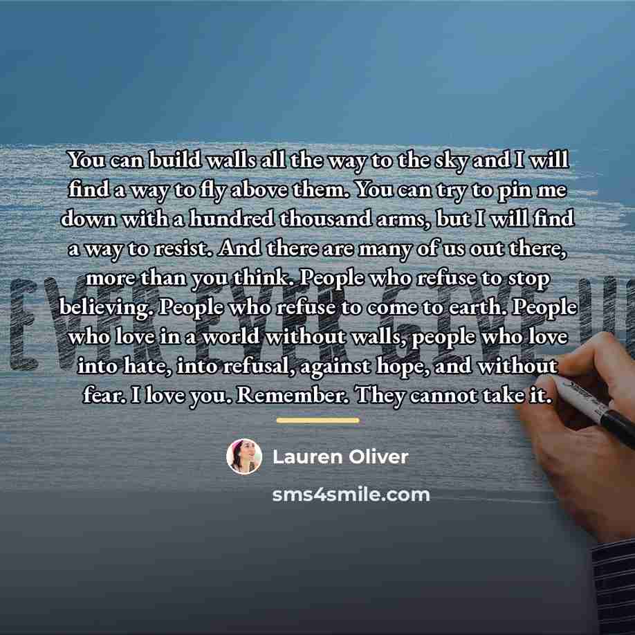 “You can build walls all the way to the sky…” quote by Lauren Oliver