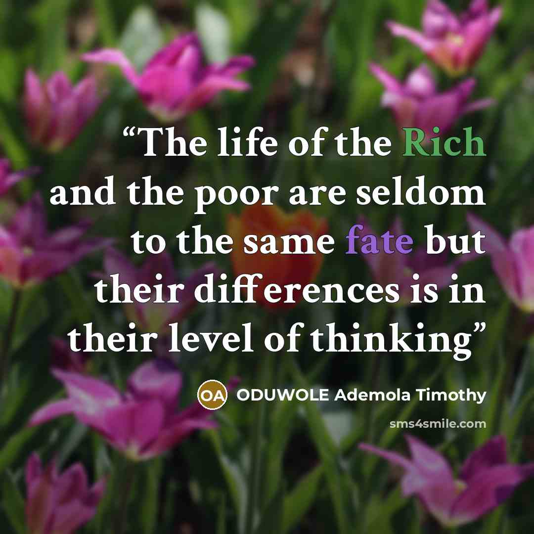 “The life of the Rich and the poor are seldom to the same fate but their differences is in their level of thinking” quote by ODUWOLE Ademola Timothy